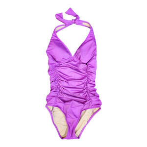 J. Crew Purple Ruched V-neck One-piece Halter Swimsuit Summer Women's 2 D Cup